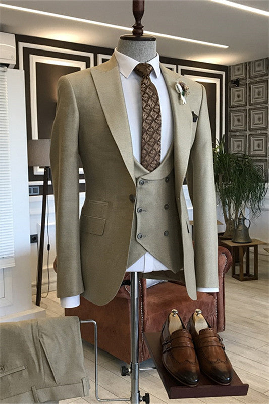 OLive Green Peaked Lapel Three Pieces Prom Suits Formal Business Suits