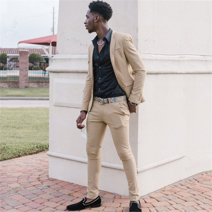 Khaki Slim Fit 2-Piece Notch Lapel Men's Suit