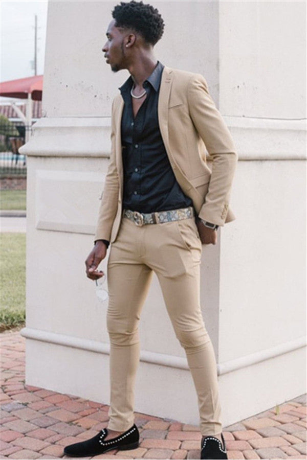 Khaki Slim Fit 2-Piece Notch Lapel Men's Suit