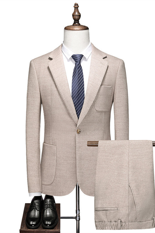 Khaki Two Pieces Notched Lapel Formal Men Outfits One Button Business Suit
