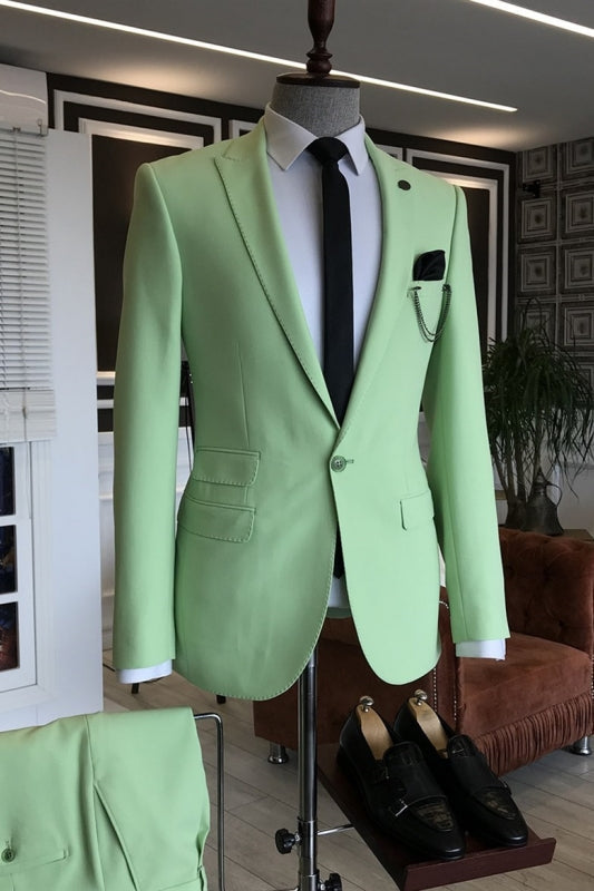 Light Green Peaked Lapel Simple Two Pieces Prom Suits One Buttom Business Suits