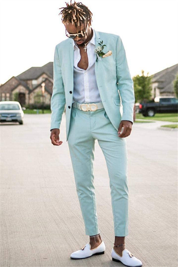 Mint Green Slim Fit Men's Suits Groomsmen Wear Two Pieces Notch Lapel