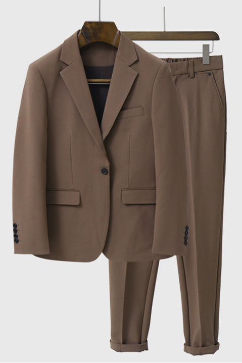 Modern Dark Brown Classic Notched Lapel One Button Men Suits for Summer