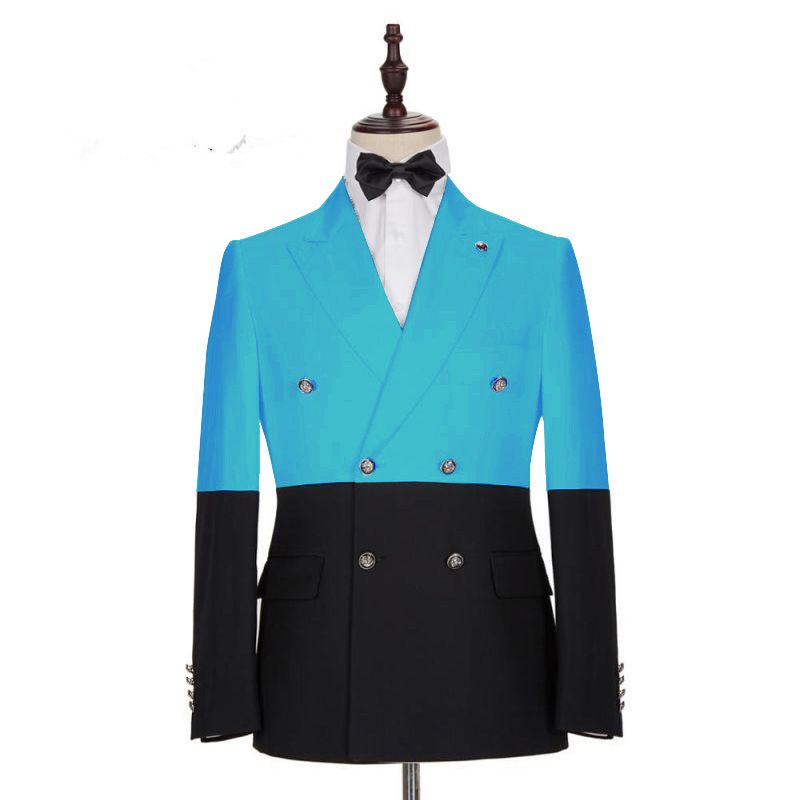 Modern Classic Lake Blue Double Breasted Slim Fit Men Suits