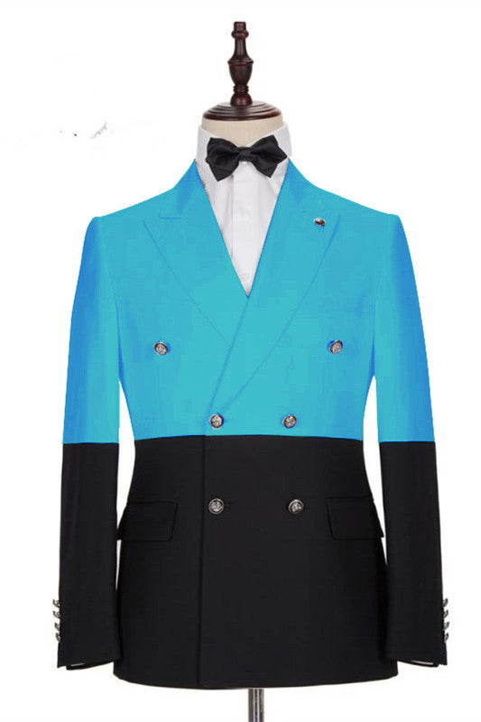 Modern Classic Lake Blue Double Breasted Slim Fit Men Suits