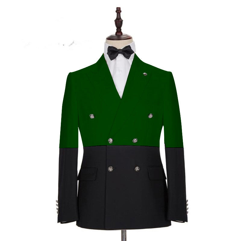 Modern Dark Green and Black Bespoke Slim Fit Double Breasted Men Suits