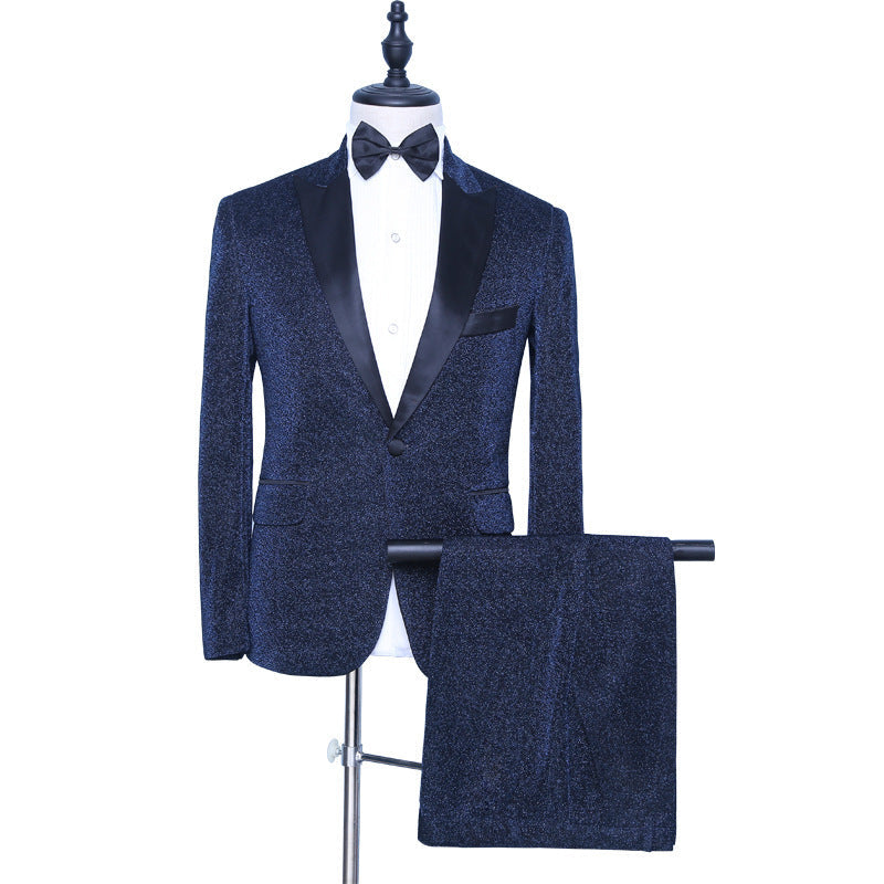 Modern Sparkling Dark Navy Peak Lapel Tuxedo