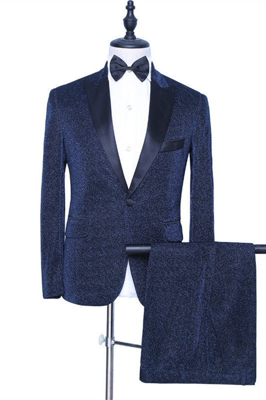 Modern Sparkling Dark Navy Peak Lapel Tuxedo