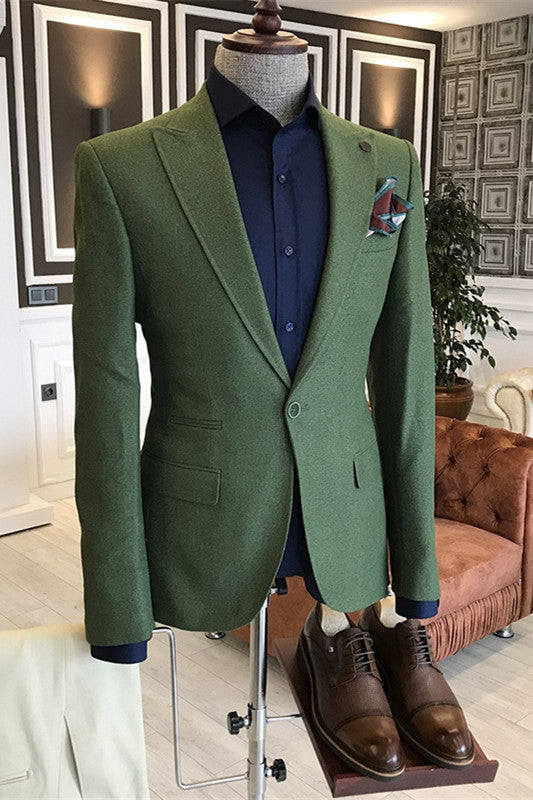 Modern Deep Green Peaked Lapel Men Prom Suits Two Pieces Formal Wedding Suits