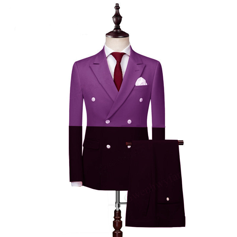 Modern Purple Black Double Breasted Peaked Lapel Men Prom Suits
