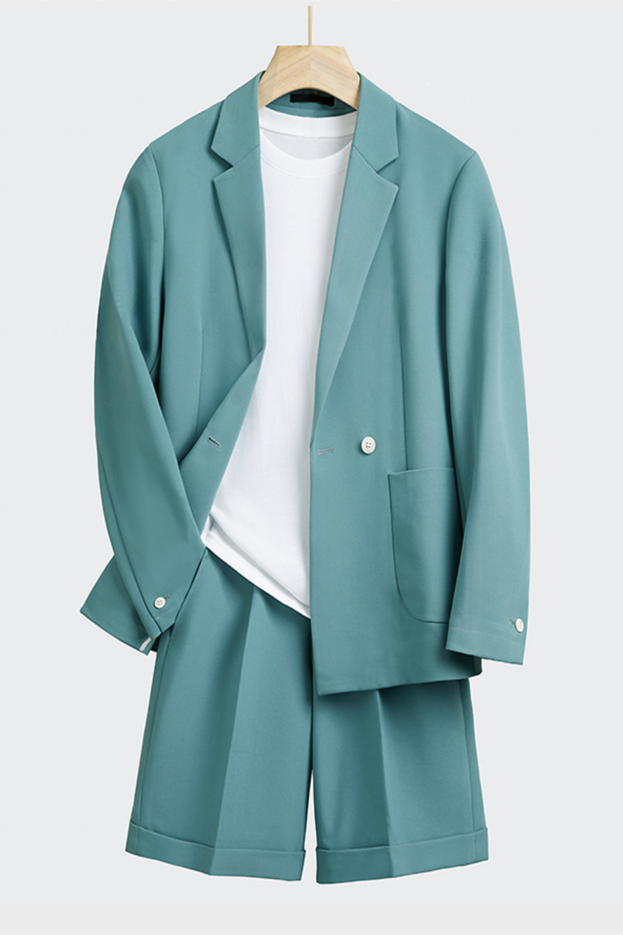Modern Aqua Blue Notched Lapel Designer Men's Suits for Summer