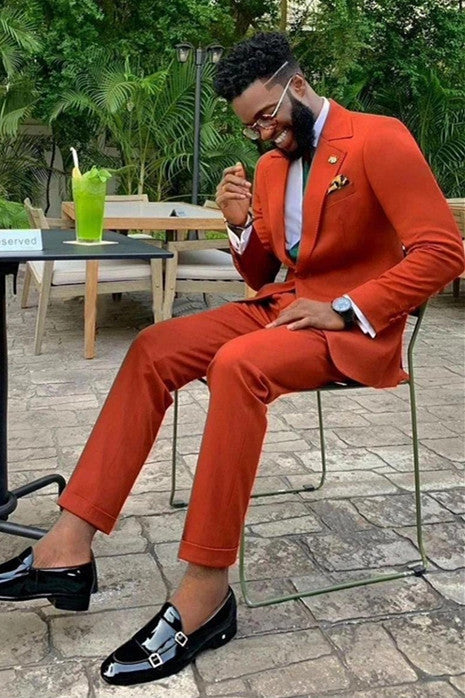Modern Orange Notched Lapel Best Fit Men Prom Suits