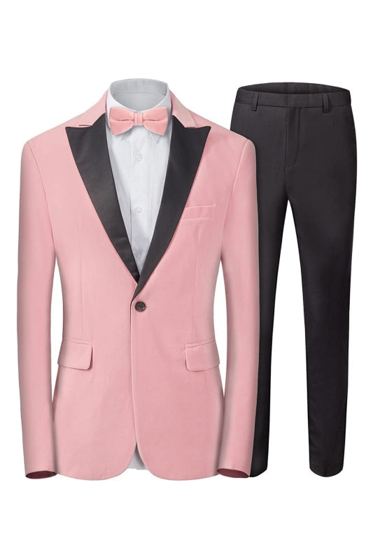 Modern Pink Peaked Lapel Prom Suits Slim Fit One Button Wedding Suit