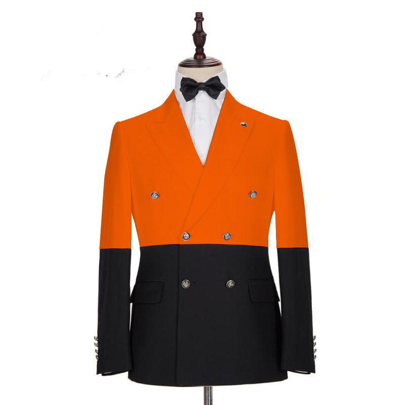 Modern Orange Black Slim Fit Peaked Lapel Prom Outfits