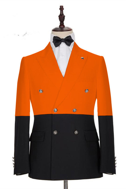 Modern Orange Black Slim Fit Peaked Lapel Prom Outfits