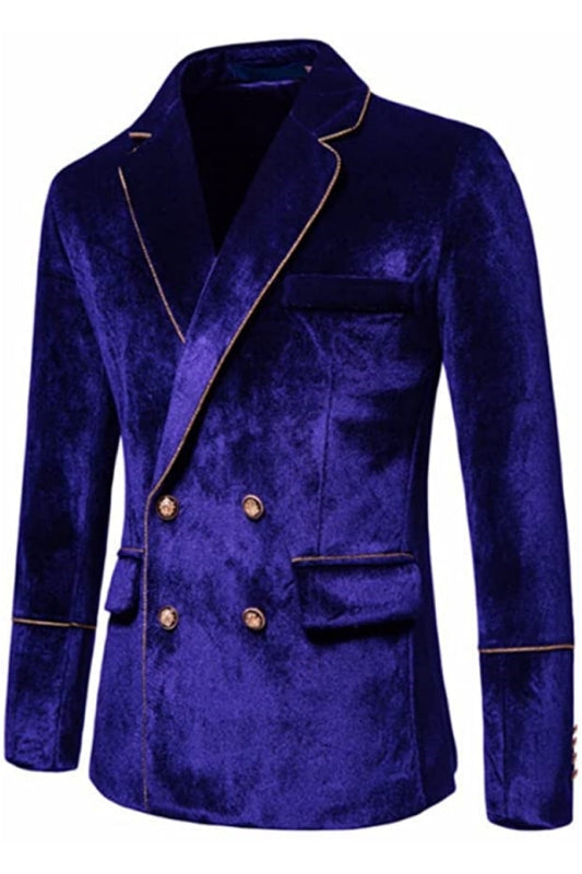 Modern Violet Double Breasted Velvet Two Pieces Prom Suits Notched Lapel
