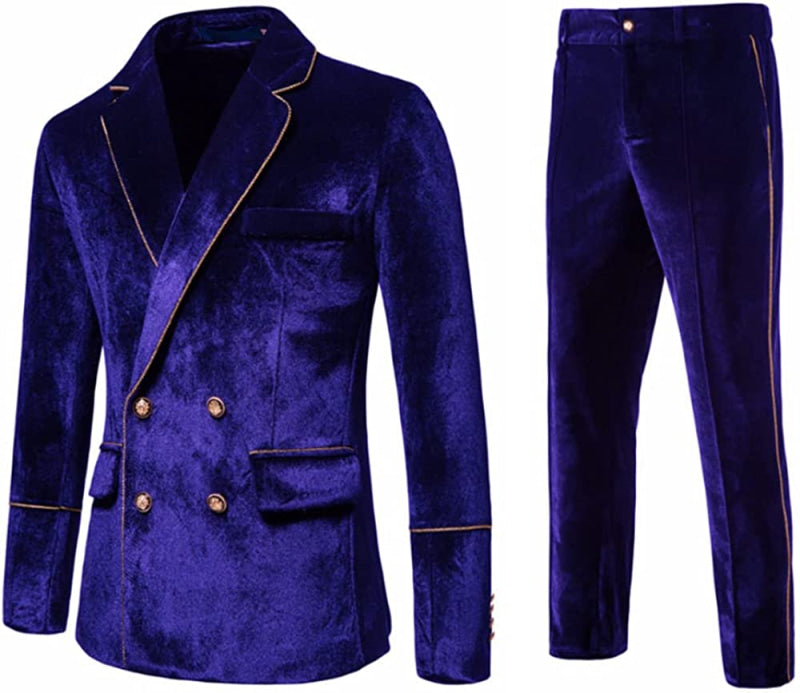 Modern Violet Double Breasted Velvet Two Pieces Prom Suits Notched Lapel