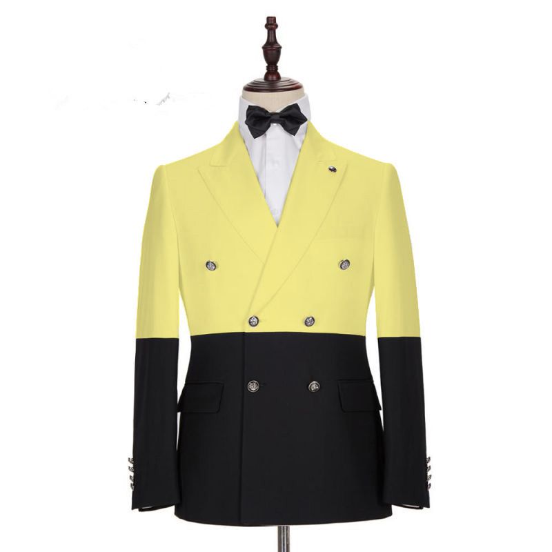 Modern Yellow Designer Slim Fit Double Breasted Prom Outfits for Guys