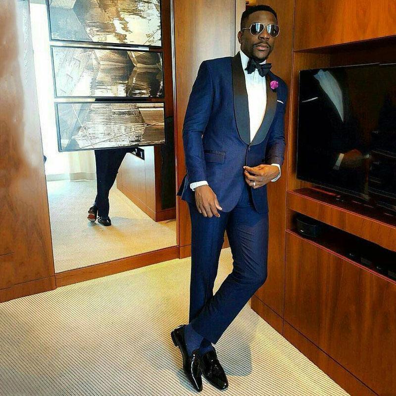 Navy Blue Custom design Bespoke Shawl Lapel Wedding Groom Tuxedo