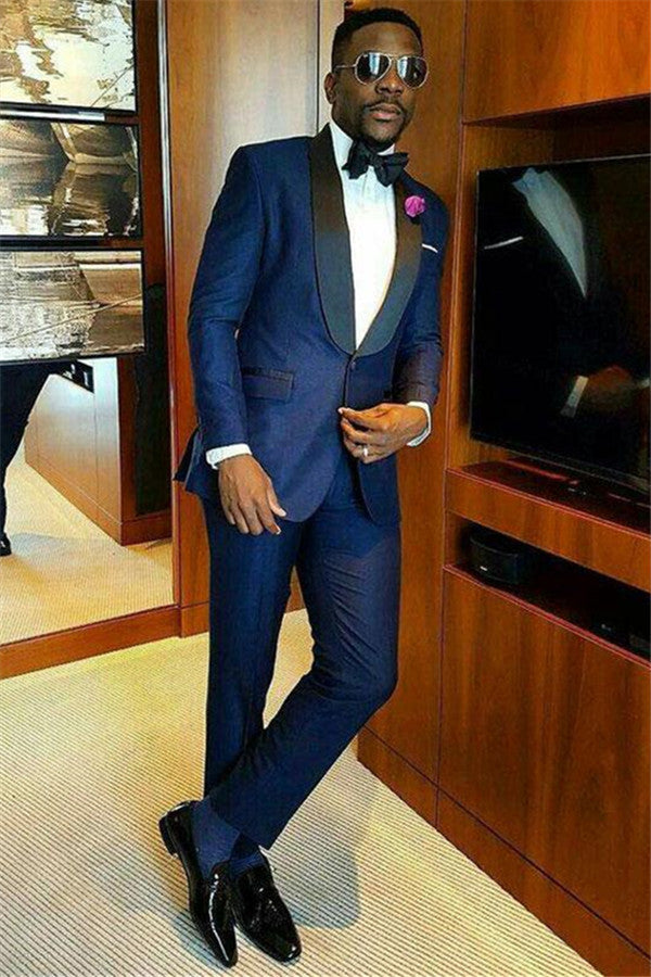 Navy Blue Custom design Bespoke Shawl Lapel Wedding Groom Tuxedo