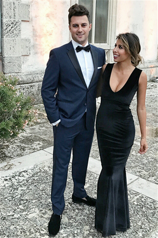 Navy Blue Prom Outfits Notch Lapel Slim Fit Single Breasted Men's Suit