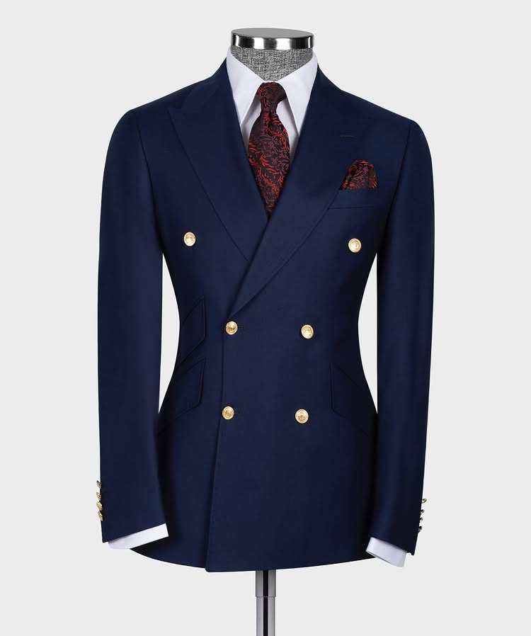 Latest Peaked Lapel Navy Blue Double Breasted Suit for Prom