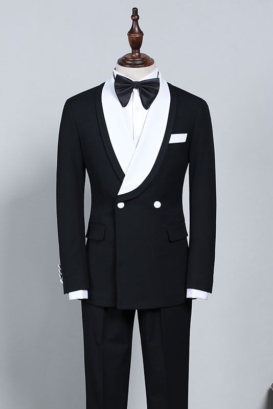 New Black and White Slim Fit Bespoke Wedding Suit for Grooms