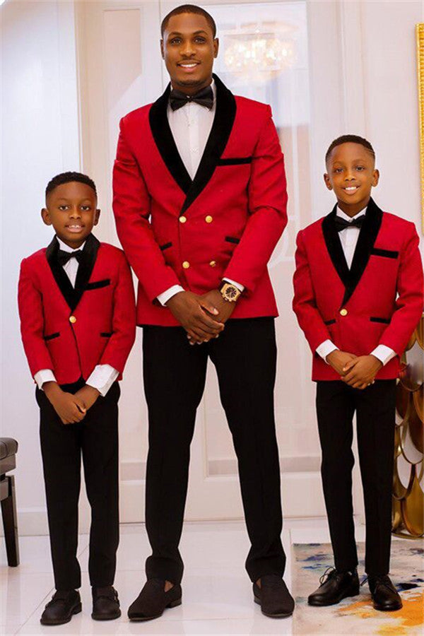 Red Double Breasted Best Fitted Wedding Suits with Black Lapel