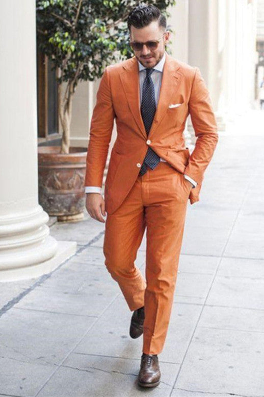 Orange Notch Lapel Single Breasted Designer Men Suits