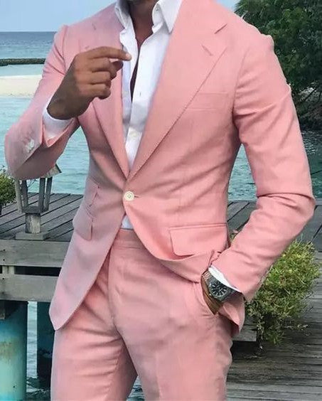 Notch Lapel Prom Tuxedos Linen Wedding Party Groomsman Suits