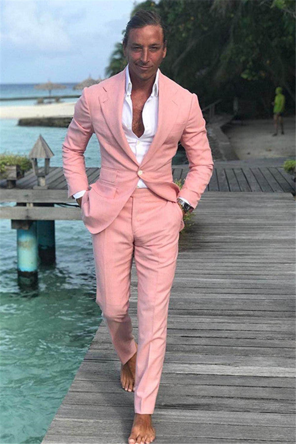 Notch Lapel Prom Tuxedos Linen Wedding Party Groomsman Suits