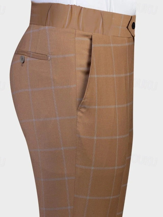 Brown Shawl Lapel Plaid Double Breasted 2-piece Men's Suits