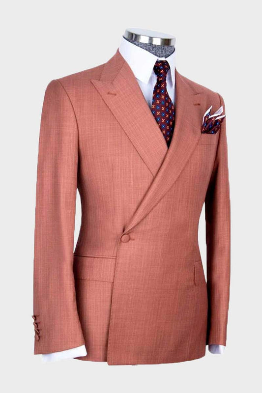 Brown 2 Piece Classic Peak Lapel One Button Suit