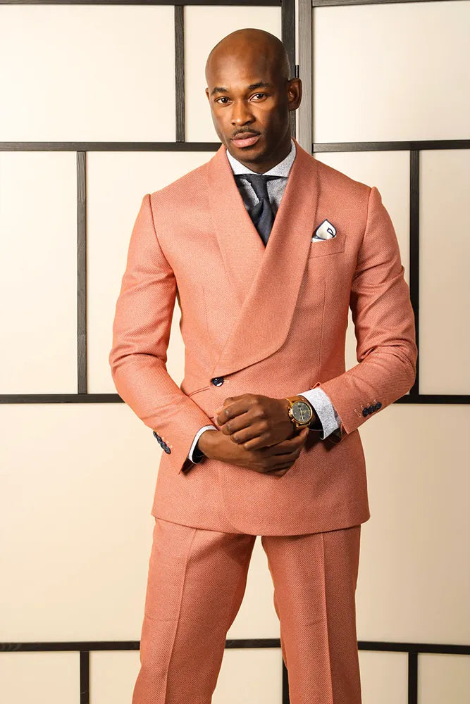 Shawl Lapel 2 Piece Single Breasted Orange Suit
