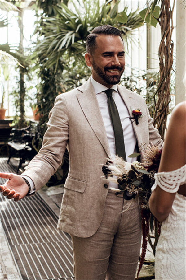Beige Wedding Suit Casual Summer Beach Groom Slim Fit Suit