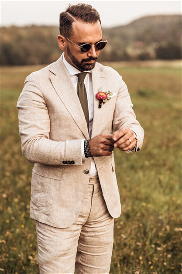 Beige Wedding Suit Casual Summer Beach Groom Slim Fit Suit