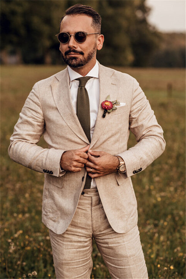 Beige Wedding Suit Casual Summer Beach Groom Slim Fit Suit
