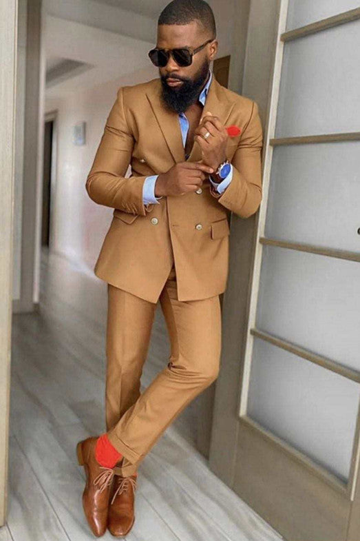 Peaked Lapel Double Breasted Slim Fit Suits for Wedding