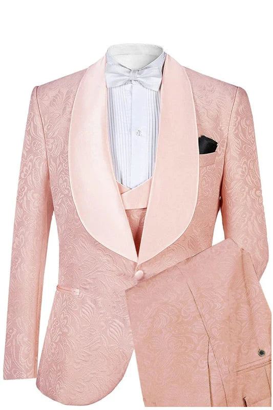 New in Light Pink Jacquard Three Pieces Wedding Men Suits