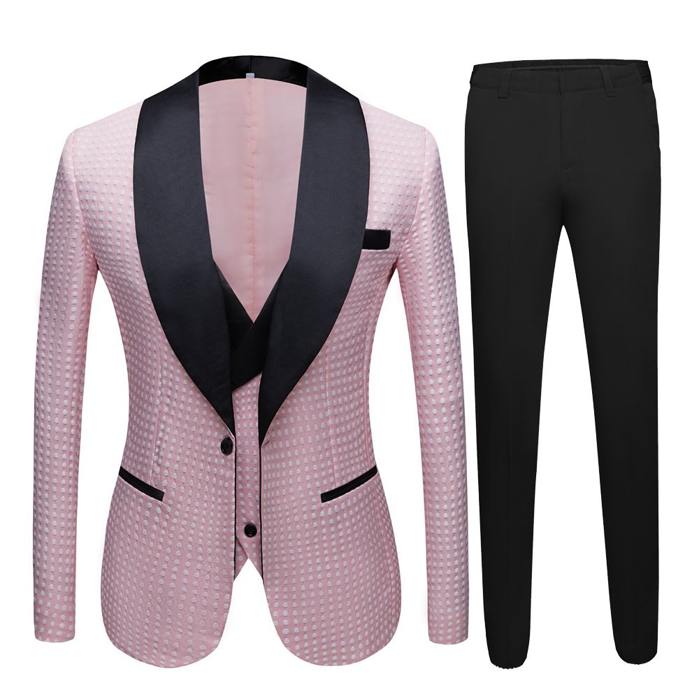 Pink Shawl Lapel Dot Wedding Men Suits