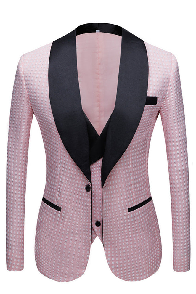 Pink Shawl Lapel Dot Wedding Men Suits