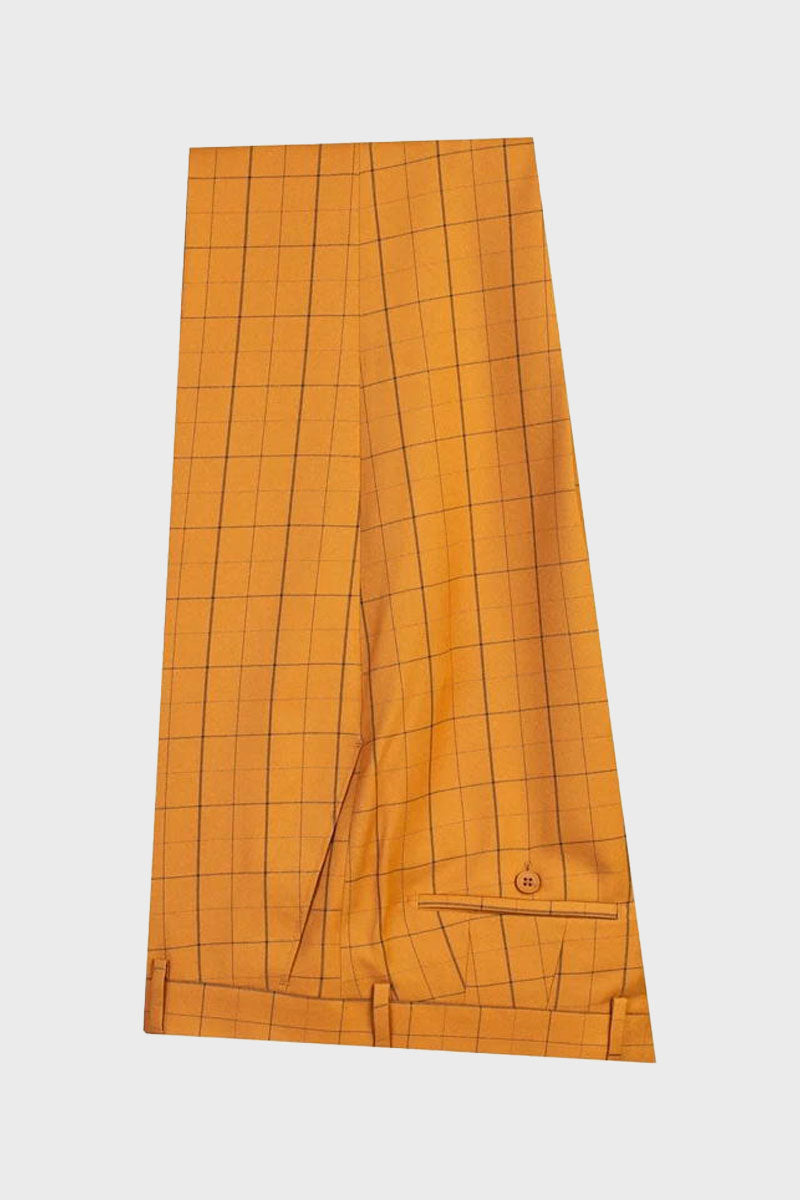 Orange 2 Piece Chic Plaid Peak Lapel Suits