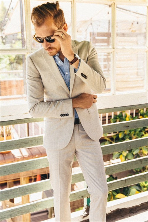 Pricey Ivory Linen Men Suits for Wedding 2-piece Slim Groom Suits