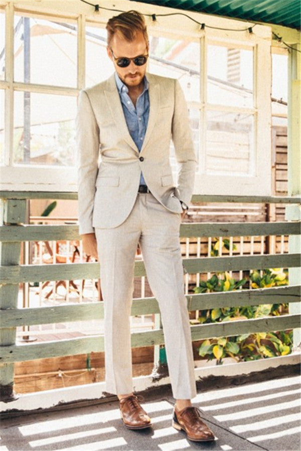 Pricey Ivory Linen Men Suits for Wedding 2-piece Slim Groom Suits