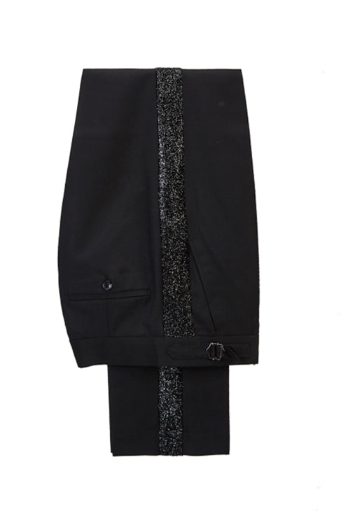 Peaked Lapel Bright Red Stitching Sparkle Black Fashion Men Suit