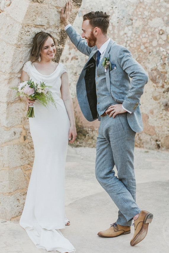 Pricey Summer Blue Beach Wedding Suits Bespoke Men Suit for Groom
