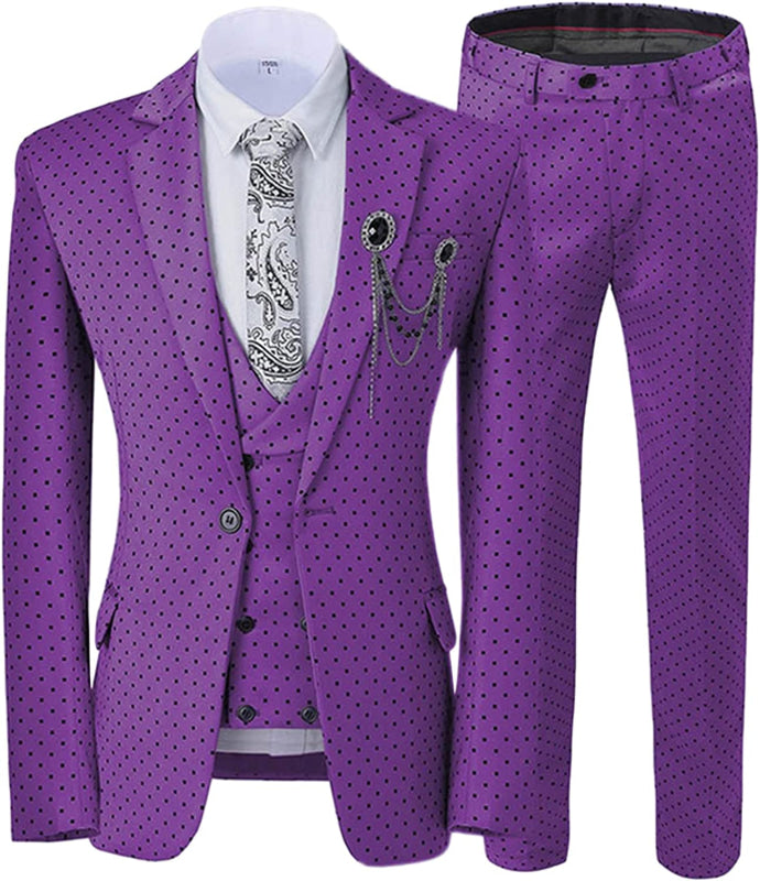 Purple Notched Lapel Dot 3-Pieces Prom Suits For Men