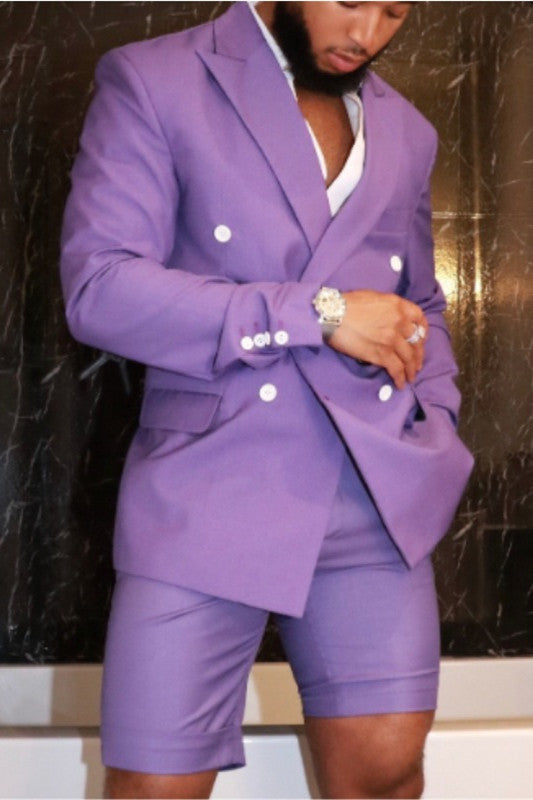 Purple Peaked Lapel Double Breasted Bespoke Men Suits for Summer