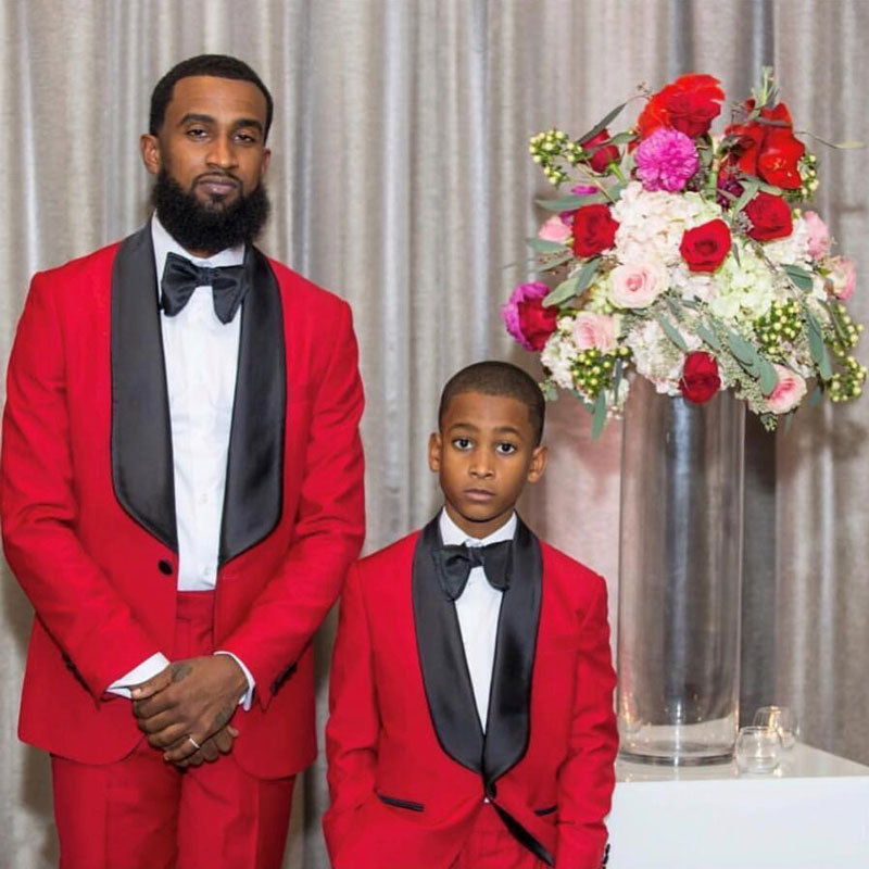 Red One Button Shawl Lapel Wedding Groom Mens Suit