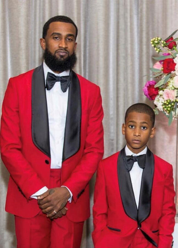Red One Button Shawl Lapel Wedding Groom Mens Suit